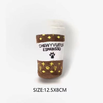 Dog Plush Toys Pet Squeaky Printed Beer Bottle Shape Toy Dog Bite-Resistant Clean Teeth Chew Interactive Toys