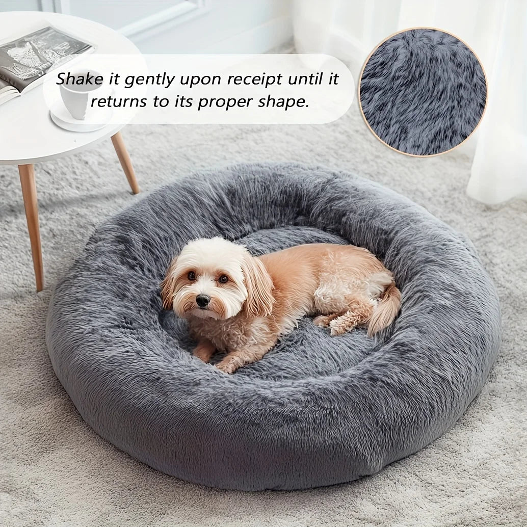 Plush Hooded Pet Bed round Fluffy Soft Cat Bed