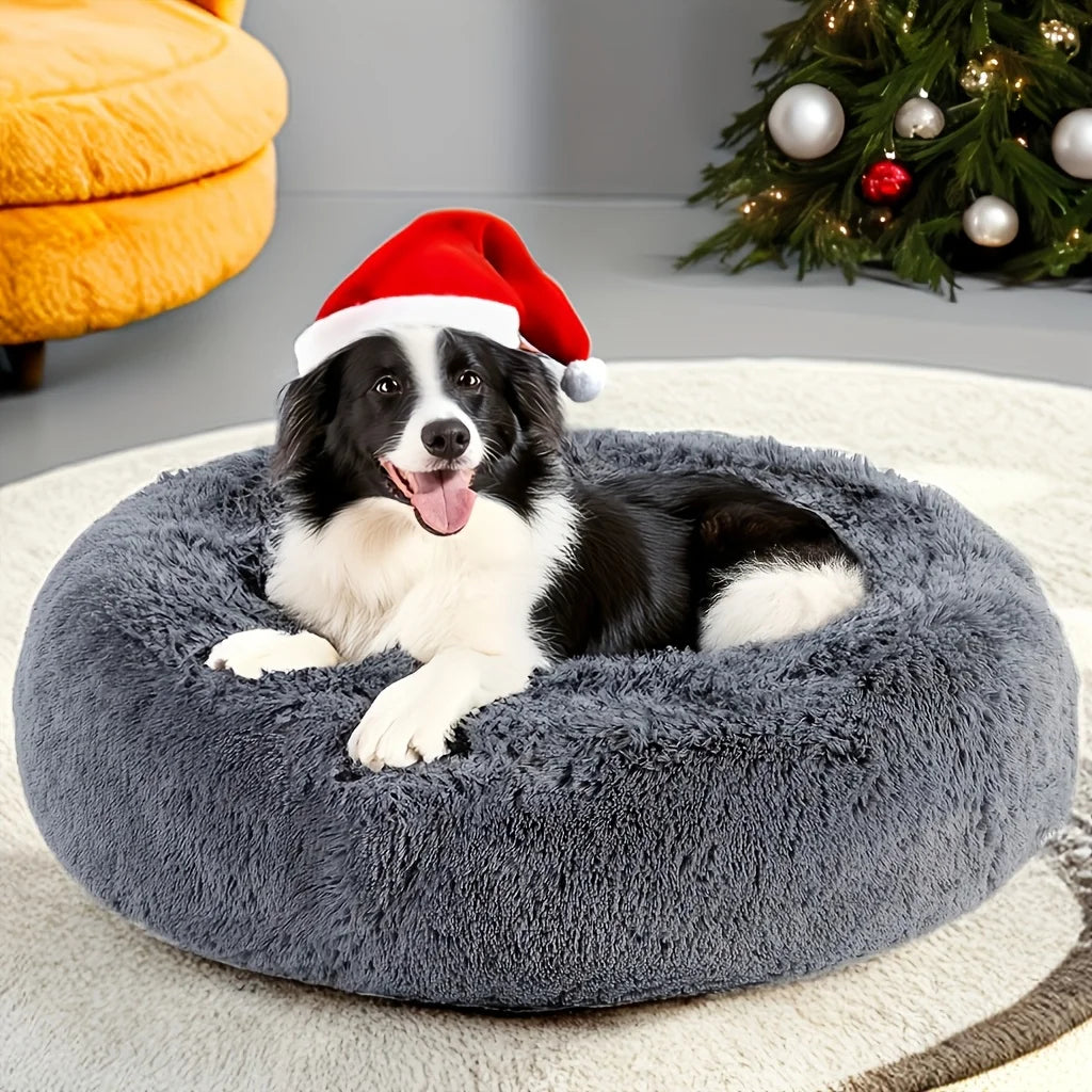 Plush Hooded Pet Bed round Fluffy Soft Cat Bed