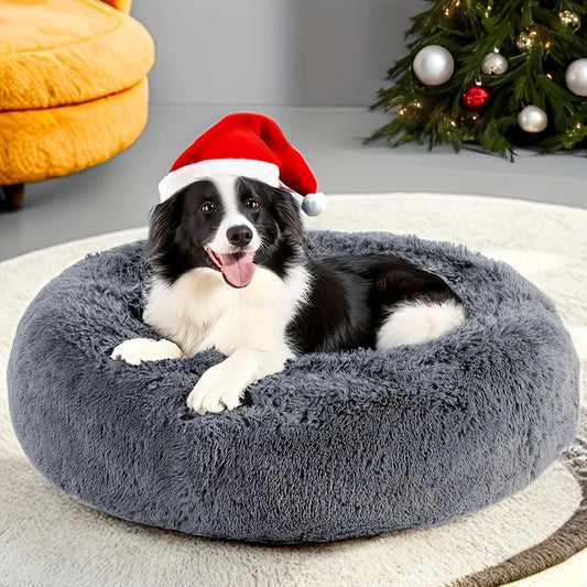 Plush Hooded Pet Bed round Fluffy Soft Cat Bed