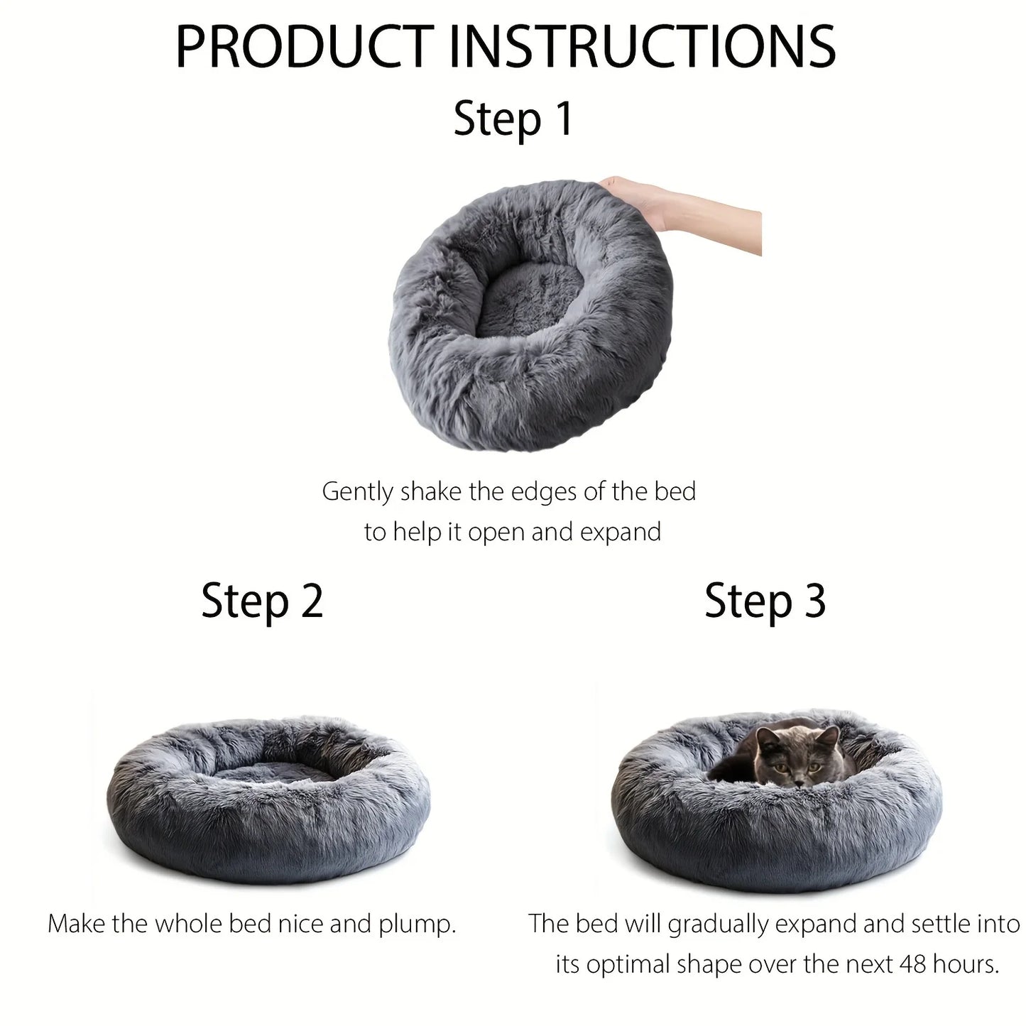 Plush Hooded Pet Bed round Fluffy Soft Cat Bed