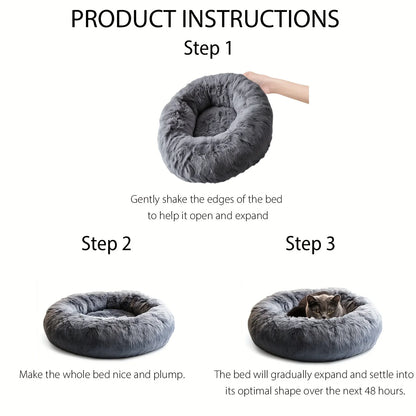 Plush Hooded Pet Bed round Fluffy Soft Cat Bed