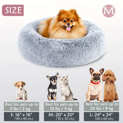 Plush Hooded Pet Bed round Fluffy Soft Cat Bed